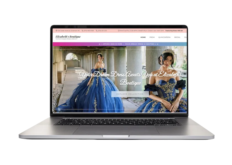 Elizabeth's Boutique website built by Stonegate Web Designs displayed on a laptop